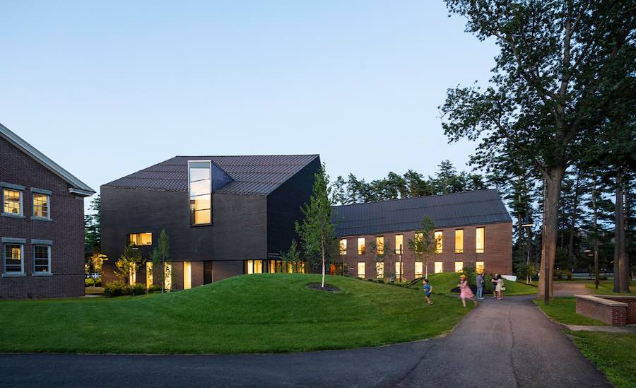 Bowdoin College's John and Lile Gibbons Center for Arctic Studies and Barry Mills Hall in Brunswick, Maine.