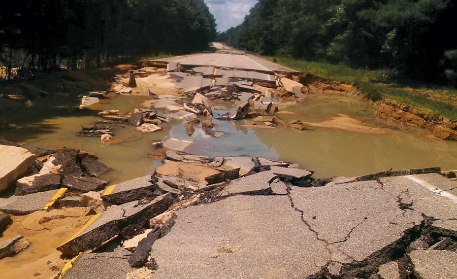 Louisiana flood-damaged road