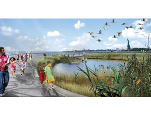 Plans for the redevelopment of Governor’s Island call for a new 40-acre park, a 2.2 mile waterfront promenade and more than 100 acres of public green space. 