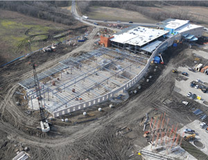 An aerial view shows the city of Wylie Municipal Complex under construction.