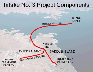 Water breached a 600-ft underground cavern during construction of Lake Mead's third straw, damaging equipment and potentially delaying construction.