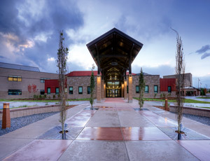  The $28-million, 26,000-sq-ft, two-story Park City High School is the first comprehensive high school in Utah to receive LEED certification, and was designed to incorporate legacy sections of the old Park City High School as well as elements that echo the area’s mining history. (Photo courtesy of VCBO Architects)