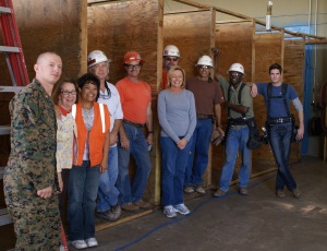 Toys for Tots toy storage bin construction team from left to right: Major Donald C. Prograis, 4th Tank Battalion Supply Officer, Toys for Tots Coordinator, San Diego; and DPR team members Sterling Martin, Catherine Schwartzer, Dave Murphy, Jim Meyer (DPR retired), Laura Hale, Rob Livesay, Joe Beeson, Ronnie Morris and Brett Thompson.
