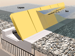 Flood gates are to rise from caissons placed in rock-armored mats on the sea floor.