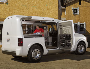 In 2010, Nissan’s van may offer a built-in workstation, while Ford’s compact model will become its first all-electric vehicle.