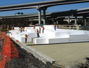 Foam-filled foundations consist of polystyrene blocks used to prevent settlement along route of Utah light-rail system.