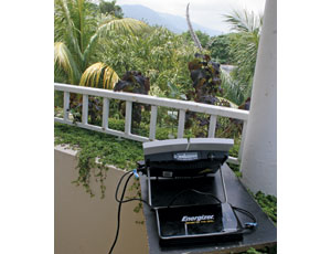 BGAN data terminals, which support voice calls as well as data, love a good view, like the sky to the southeast of Haiti.