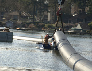 Pipeline under construction in Lake Oswego, Ore., will be the world’s first buoyant-gravity line when completed next April. 