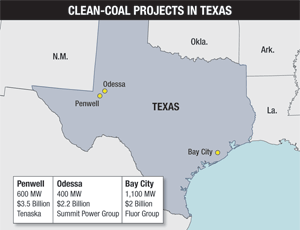 Three clean-coal projects are estimated at nearly $8 billion in construction costs.