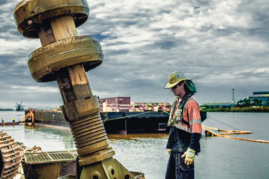 Driving Tube Piles at Port of Newcastle, New South Wales, Australia