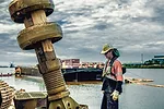 Driving Tube Piles at Port of Newcastle, New South Wales, Australia