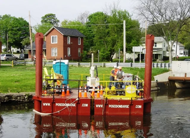 Drill Spacers between the barges minimize equipment use
