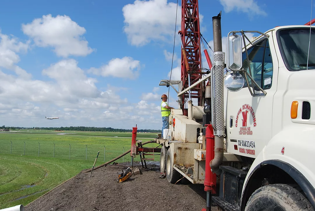Drilling Wells on Flood Control Project at Omaha's Eppley Field
