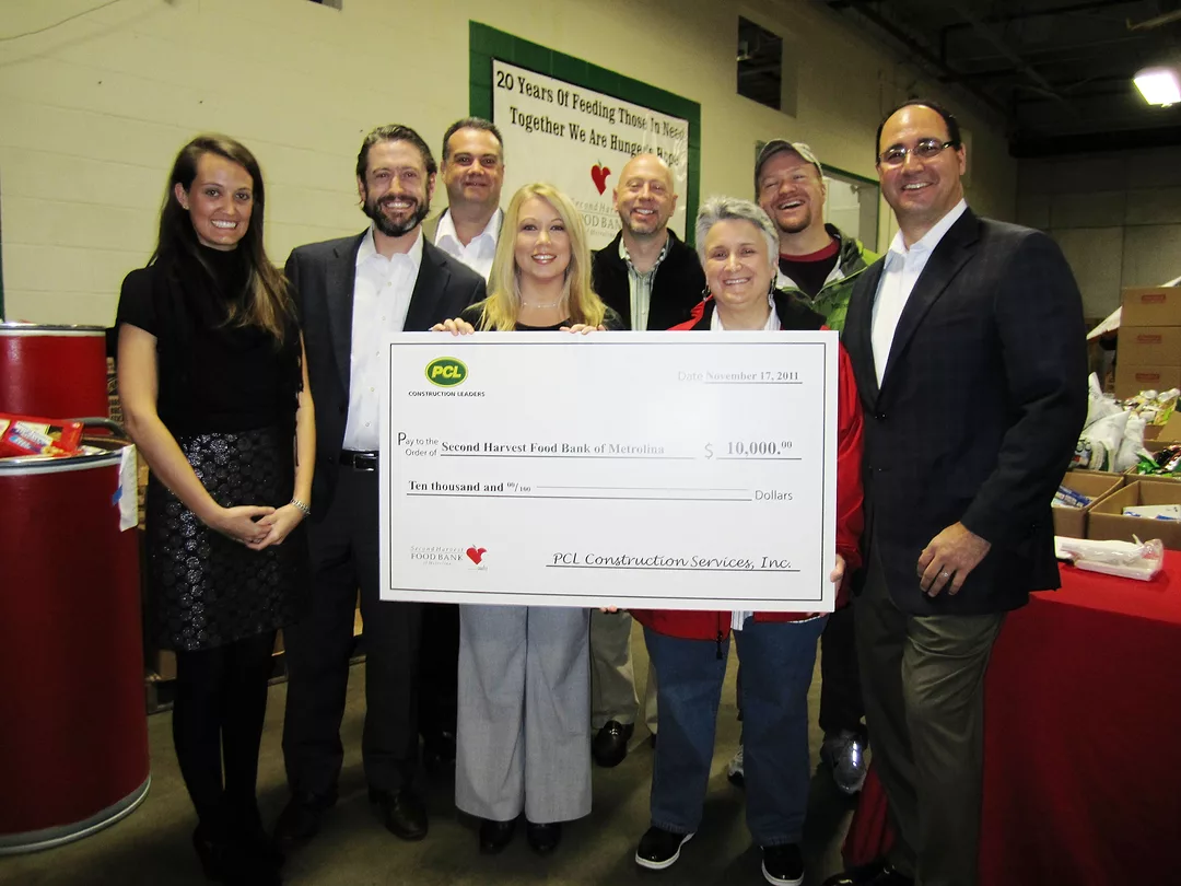 PCL Construction Services (Charlotte) Donates $10,000 to Second Harvest Food Bank of Metrolina