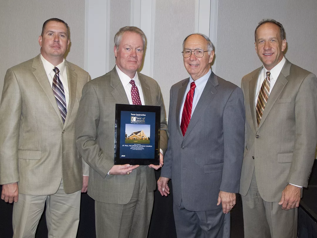 Building Team Accepting Award From Texas Construction for Best Worship Project