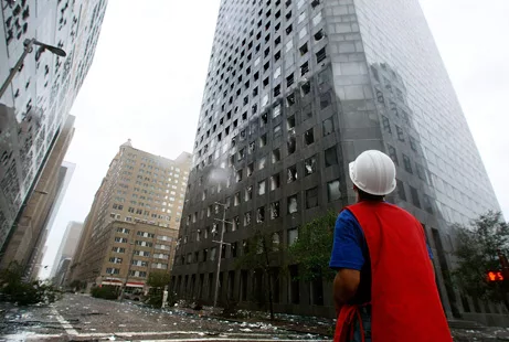 After Hurricane Ike: Damage to JP Morgan Chase Tower, Houston