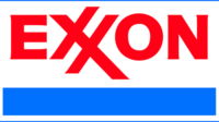 Exxon Logo with "Exxon" in red letters and white background, above a blue horizontal bar