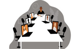vector image with laptops on a conference table