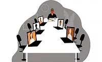 vector image with laptops on a conference table vector image with laptops on a conference table