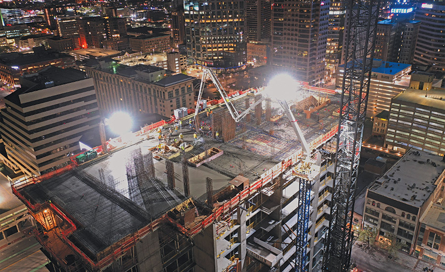 nighttime concrete pour at the Liberty Sky high-rise