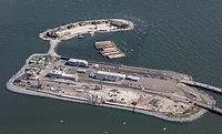 A drone shot of the Hampton Roads Bridge-Tunnel Expansion in Norfolk & Hampton, Va. 