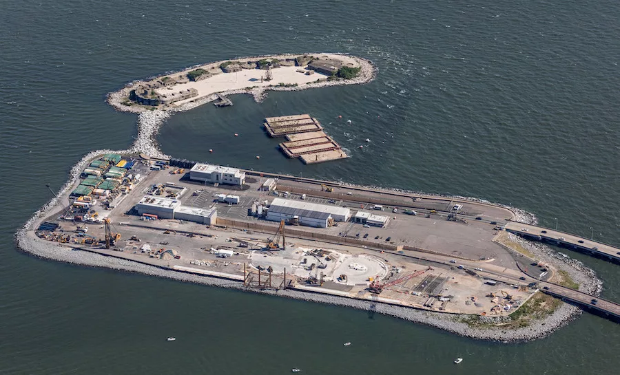 A drone shot of the Hampton Roads Bridge-Tunnel Expansion in Norfolk & Hampton, Va.