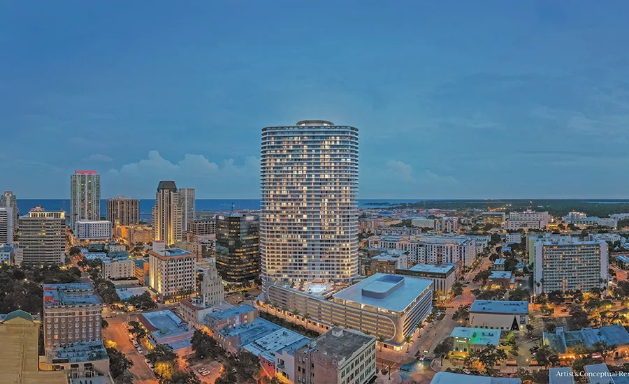 Suffolk’s 515-ft-tall, $450-million Residences at 400 Central in St. Petersburg, Fla.