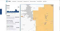 CMRA Screenshot of the CMRA portal shows a highlighted map of a region on the right, with accompanying data on the left including wildfire, drought and flood information