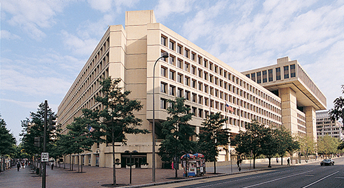 A photo of the FBI building in Washington DC