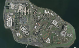 A drone photo of Rikers Island in New York