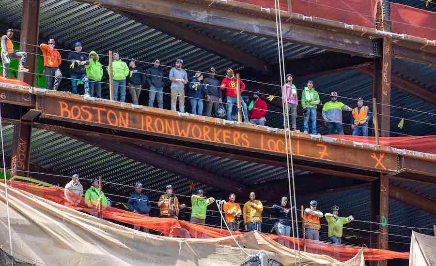 Workers attend a safety stand down in Boston