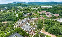 A drone photo of the UVA Inn at Darden --The-Forum Hotel