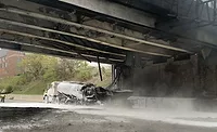 I-95 Conn. Tanker Fire.jpeg A gas tanker crashed and exploded on May 2, destroying an I-95 overpass in Norwalk, Conn.