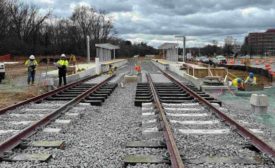 A photo showing construction on the Purple Line project in Maryland