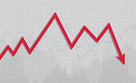 a red line graph shows peaks and valley over a gray grid before ending in an arrow pointing down