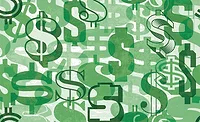 Dollar bills Graphic showing overlapping green dollar bills in various fonts