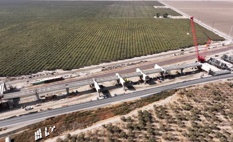 the partially built Tule River Viaduct is seen from above