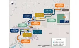 Graph showing path of pipeline from Chicago to various communities 