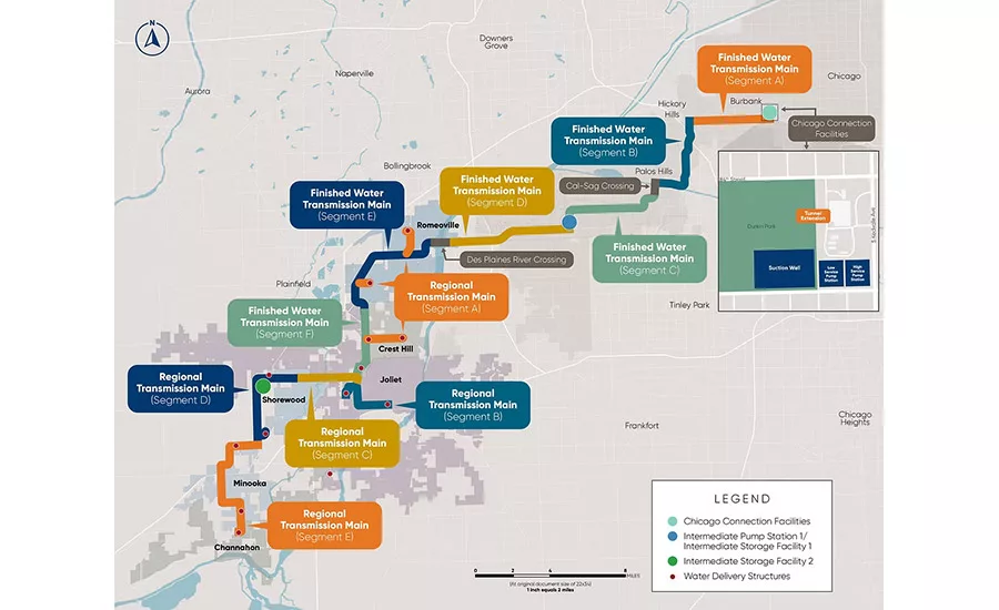 Graph showing path of pipeline from Chicago to various communities 