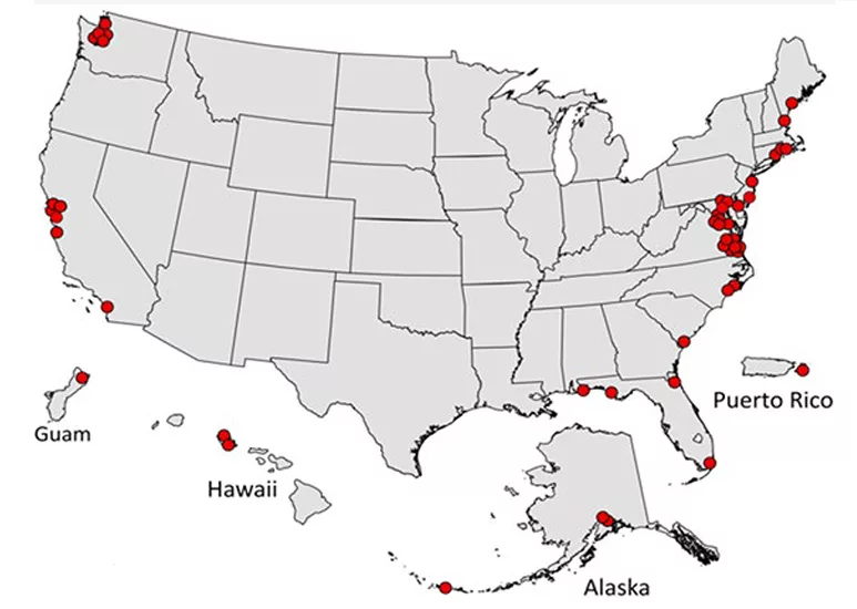 Map of Superfund sites at risk