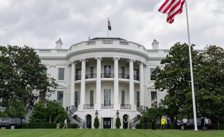 The White House is seen from the lawn