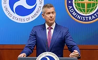 Transportation Secretary Sean Duffy speaks at a DOT podium