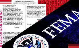 Graphic of FEMA logo and first page of lawsuit