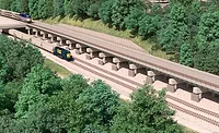 Flatiron-Herzog-JV A rendering depicts the Franconia–Springfield Bypass flyover, a 0.6-mile structure meant to separate passenger and freight rail traffic south of Washington, D.C.