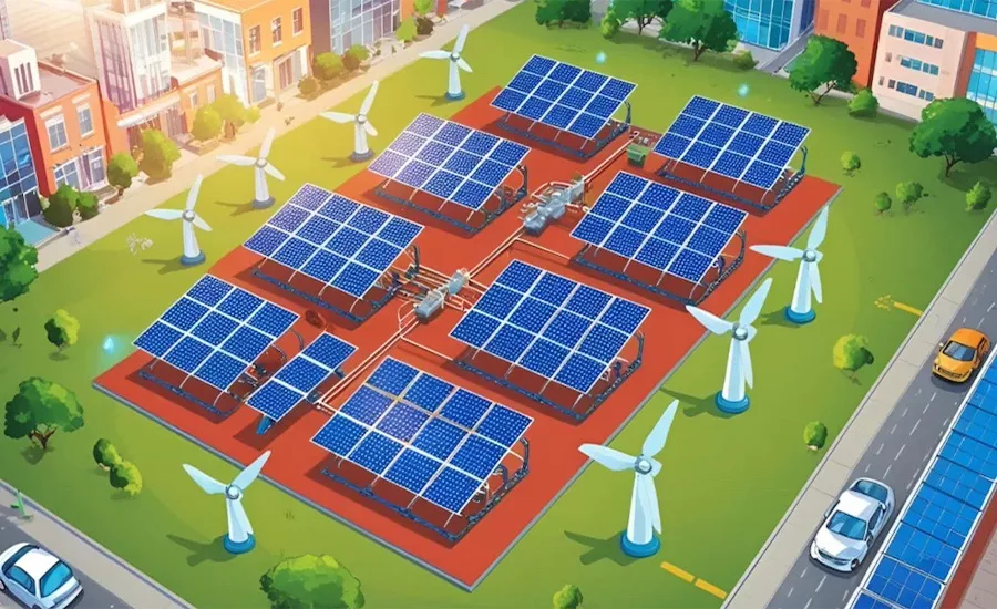 Community microgrid development, depicted in this AI rendering, could become common in Oregon due to recent legislation establishing a framework for smaller, independent power networks.