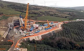 Rendering of Italy’s Salerno–Reggio Calabria high-speed rail project, showing tunnel-boring machines, underground alignment, and terrain cross-sections along a new railway corridor.