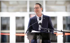 Gov. Josh Shapiro speaks at the ribbon-cutting for Hershey’s new Reese Chocolate Processing facility in Dauphin County on April 16, 2025.