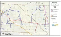 Map showing proposed route of Bakken natural gas pipeline through North Dakota