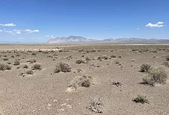 Photos shows the desert site of the planned Esmeralda project, with a strip of mountains on the horizon. 