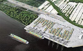 Rendering of Port of Montreal Contrecœur terminal expansion on the St. Lawrence River. 
